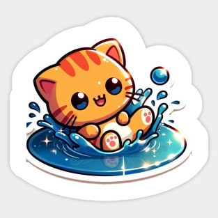 kitty in a puddle Sticker